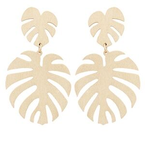 Wood Monstera 2 Drop Earrings